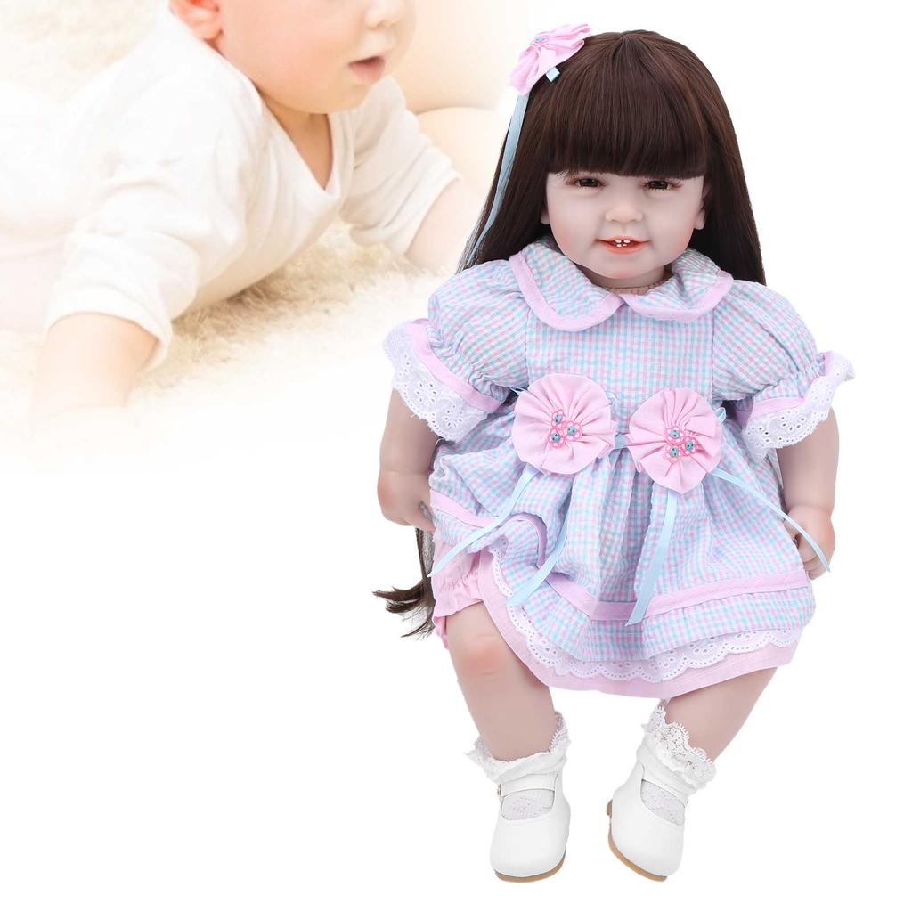 22 Zoll Reborn Babypuppe mit langem Haar, weiches Reborn-Baby, Mädchen, entzückendes Puppenspielzeug