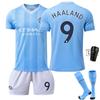 2324 Divise da Casa del Manchester City 17 De Braunet 9 Harland 10 Glalish Parola Blu Prima Edizione Con Calzini