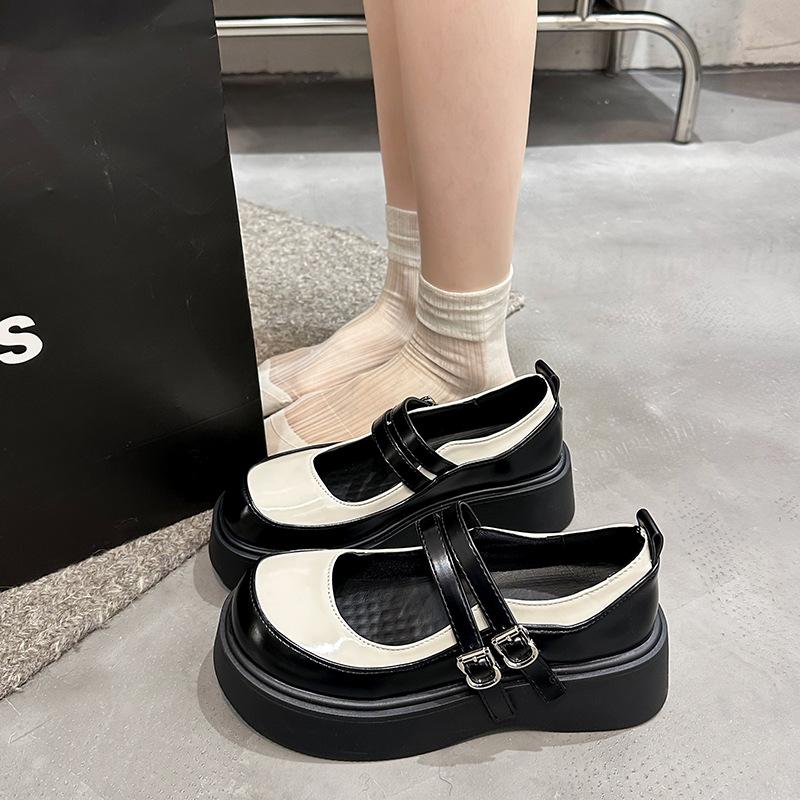Schwarze College-Stil Muffin-Plateau kleine Lederschuhe Damen 2025 Frühling und Herbst neue höhenerhöhende Mary Jane Schuhe einzelne Schuhe