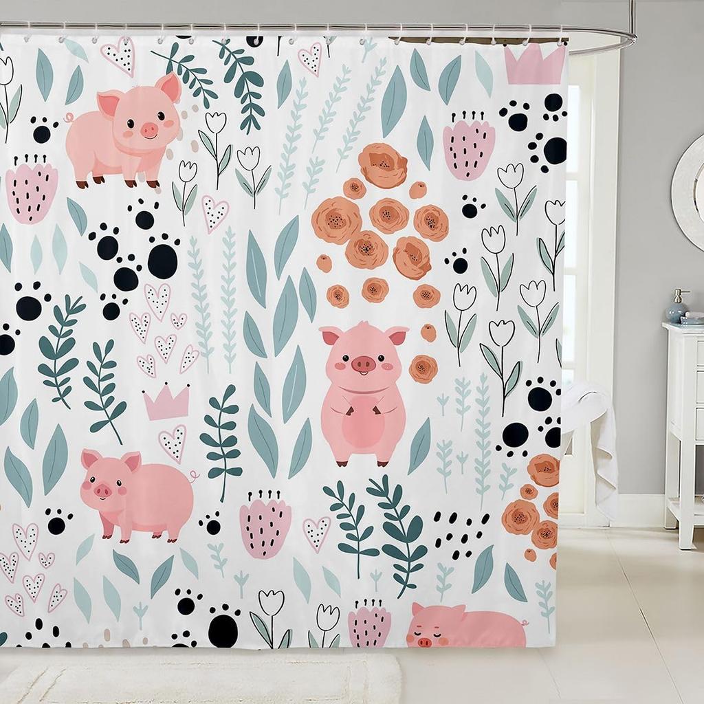 Sött Enhörning Duschdraperi Set Flickor Barn Pojkar Lila Enhörning Badrumsgardiner Kawaii Rumsinredning, Regnbåge Vattentätt Badrum