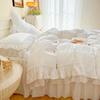 Nordic 100% Pure Cotton White Princess Ruffle Duvet Cover Set with Lace Bed Skirt