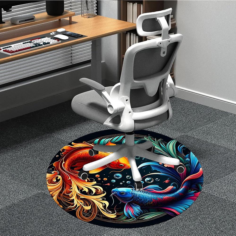 1pc Koi Fish Artwork Carpet, Round Non Slip Durable Large Size Office Carpet, Suitable for Office