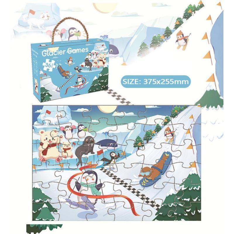 Childrens Paper Puzzle Set 36 Pieces Animal Theme Educational Learning Toy Carry Handle Case Gift for Kids 3 to 6 Years