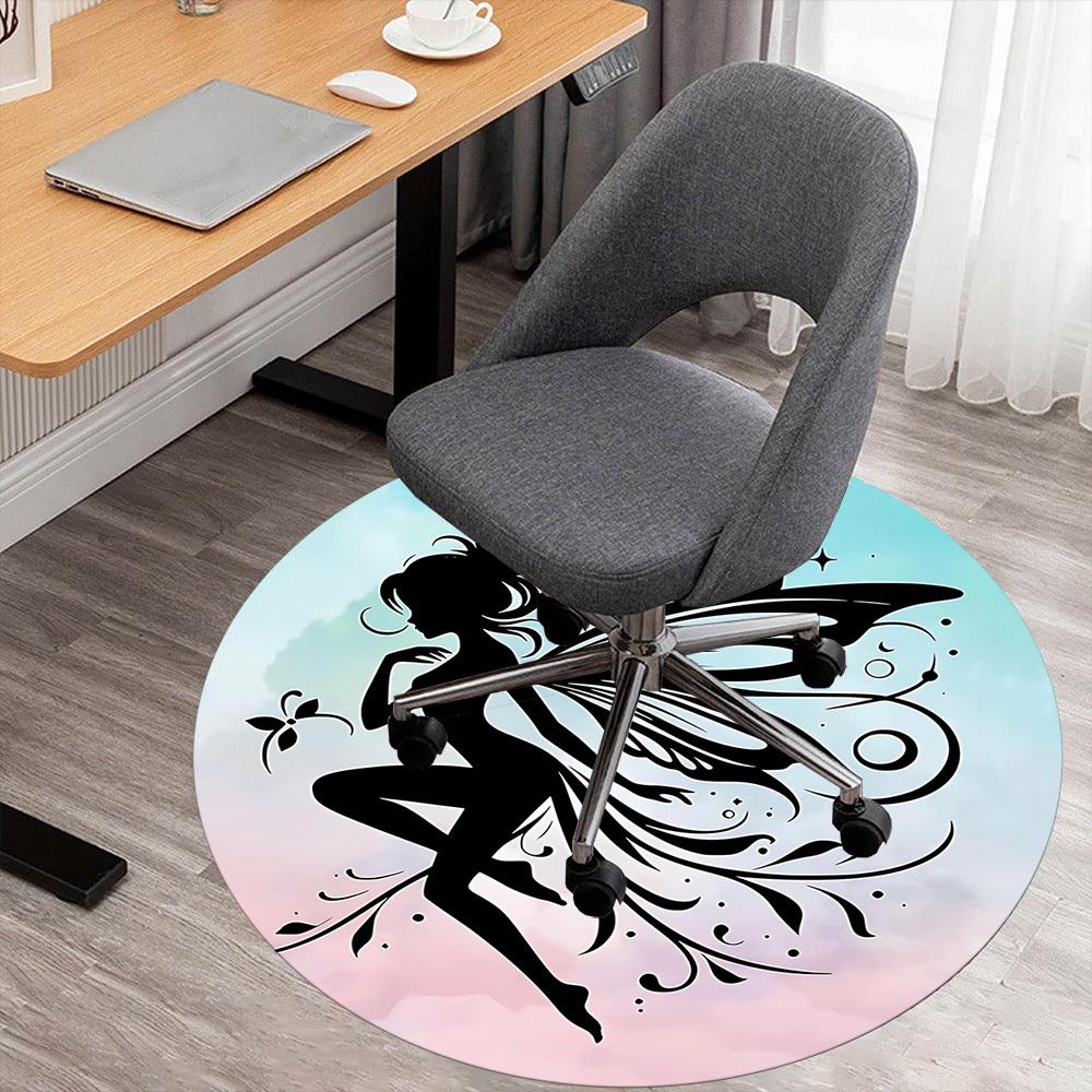 1pc Fairy Wings Round Chair Mat Office Area Rug - Non-Slip, Floor Mat for Office, Bedroom, and Indoor Decor P127153