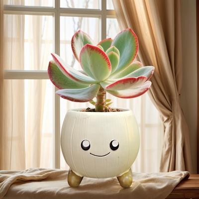 1 Cute Ceramic Flower Pot with Smiling Face, Adorable Expression Design, Succulent Plant Growing Container, Desktop Balcony Home Decoration, Healing 