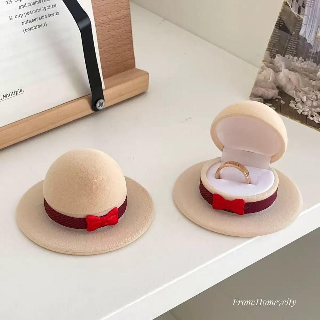 New 1Pcs Creative Design Cowboy Hat Shape Rings Box Pretty Velvet Jewelry Display Storage Case Packaging Bride Wedding Rings Box
