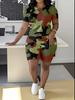 Striped code European and American women's clothing checkered printing T-shirt shorts set sports suit