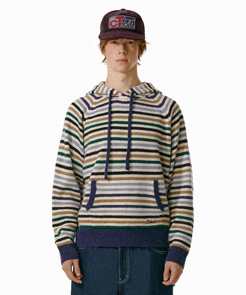 Tekes Harmony Stripe Knit Hoodie Navy
