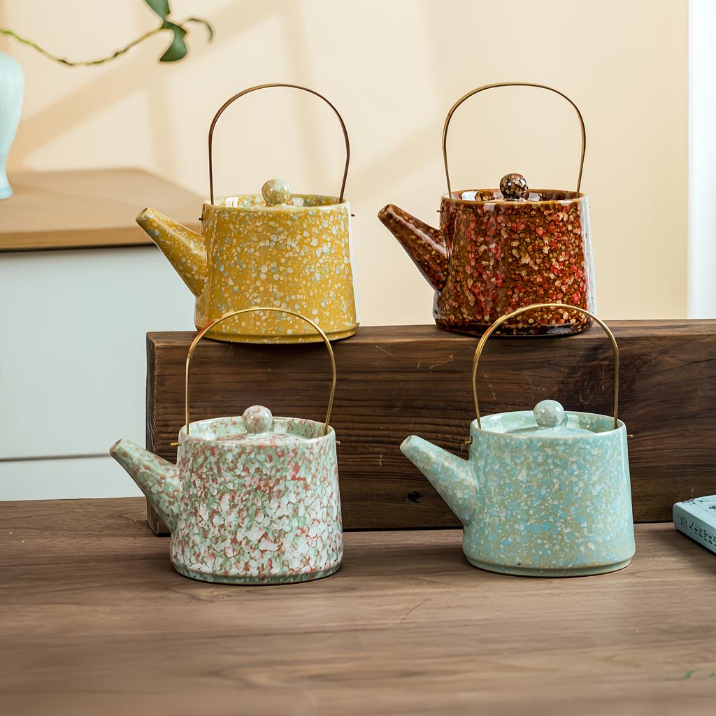 Ceramic Teapot with Side Handle Retro Japanese Style Kungfu Xishi Glaze Home Brewing Tea Set
