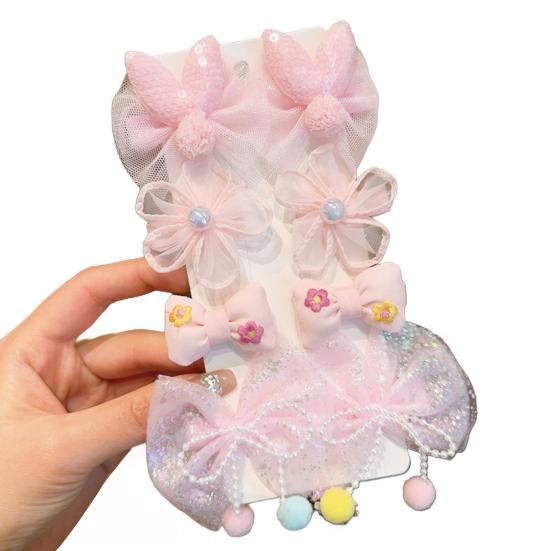 8Pcs Hair Pins Mesh Yarn Bowknot Flower Decor Hairpins Cartoon