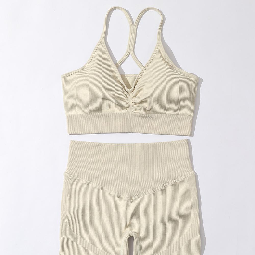 JYL Seamless Yoga Set Knit Camisole Hip Lifting Pants S света сланец серый
