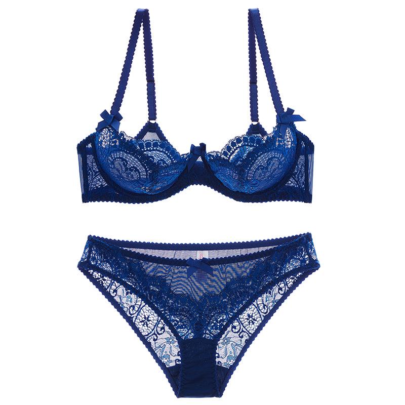 

Ультратонкий кружевной комплект бюстгальтера: Сексуальный, Дышащий, Дизайн на косточках с бантом 85B синий