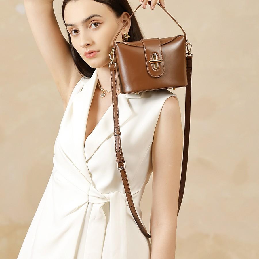 New Genuine Leather Women's Bag Korean Handbag Crossbody Bag Women's Bag Light Luxury Niche High-end Red Capsule Lock Bag