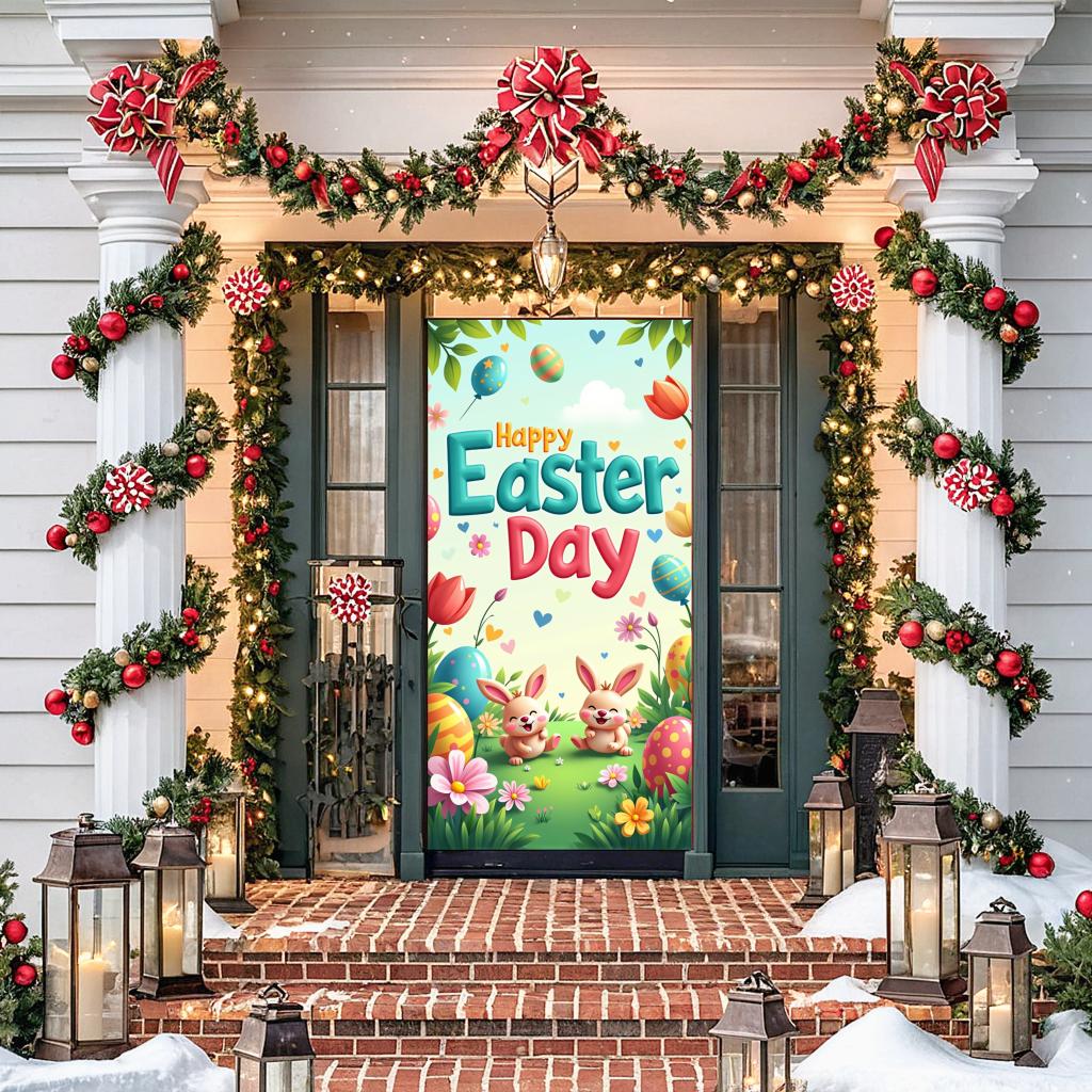 Rabbits Home decoration Themed Eggs Backdrop Easter decoration Decorative Easter banner for Easter