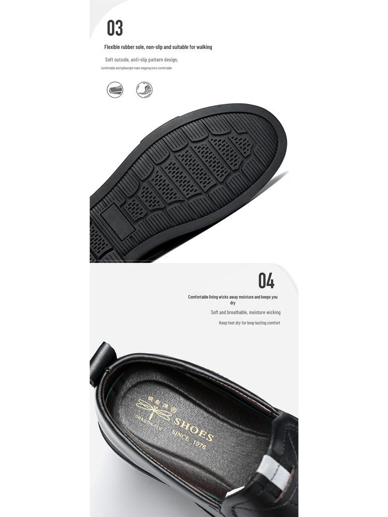 Qingting Men's 2025 Soft Sole Leather Slip-On Business Casual Shoes - Non-Slip, Round Toe, Dad Style