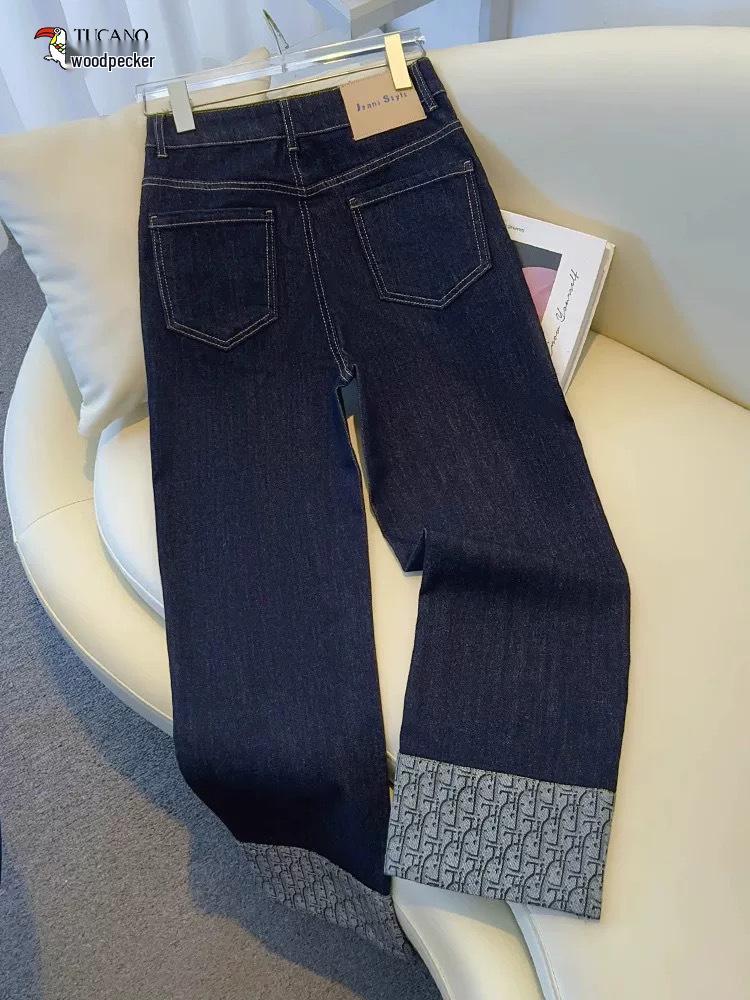 2025 Woodpecker Women's Narrow Leg Cropped Cigarette Jeans with Rolled Hem and Turn-Up Design