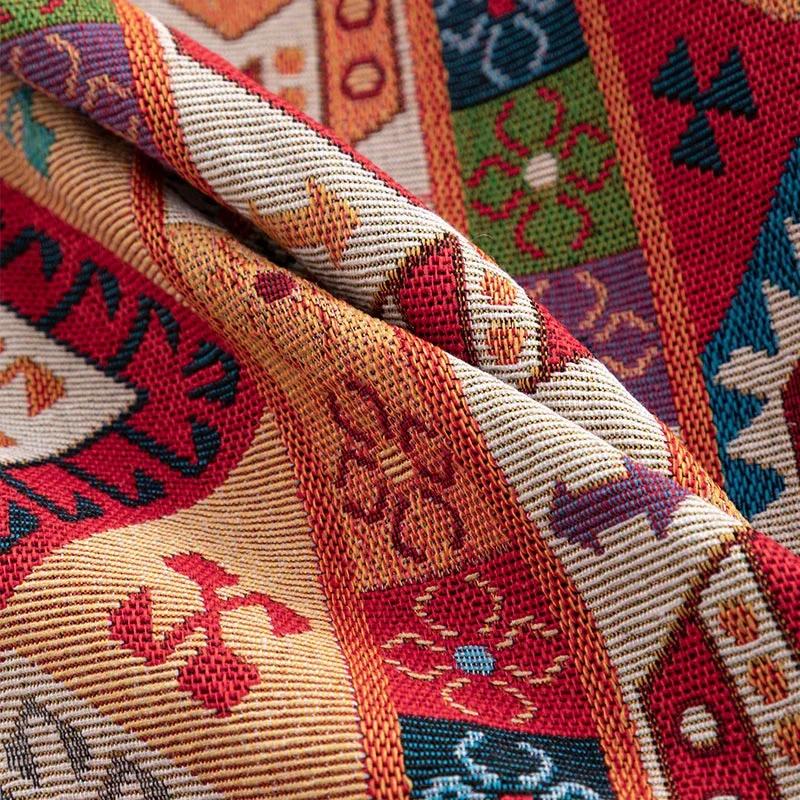 Ethnic Style Fabric Geometric Pattern Yarn Dyed Washable Jacquard Fabric for Home Textile DIY Sewing Background Decoration Cloth