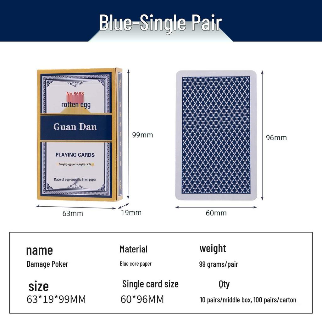 Guan Dan Premium Poker Playing Cards - Thickened, Hardened with High-End Linen Finish, Blue Core Paper, Full Case of 100 Decks.