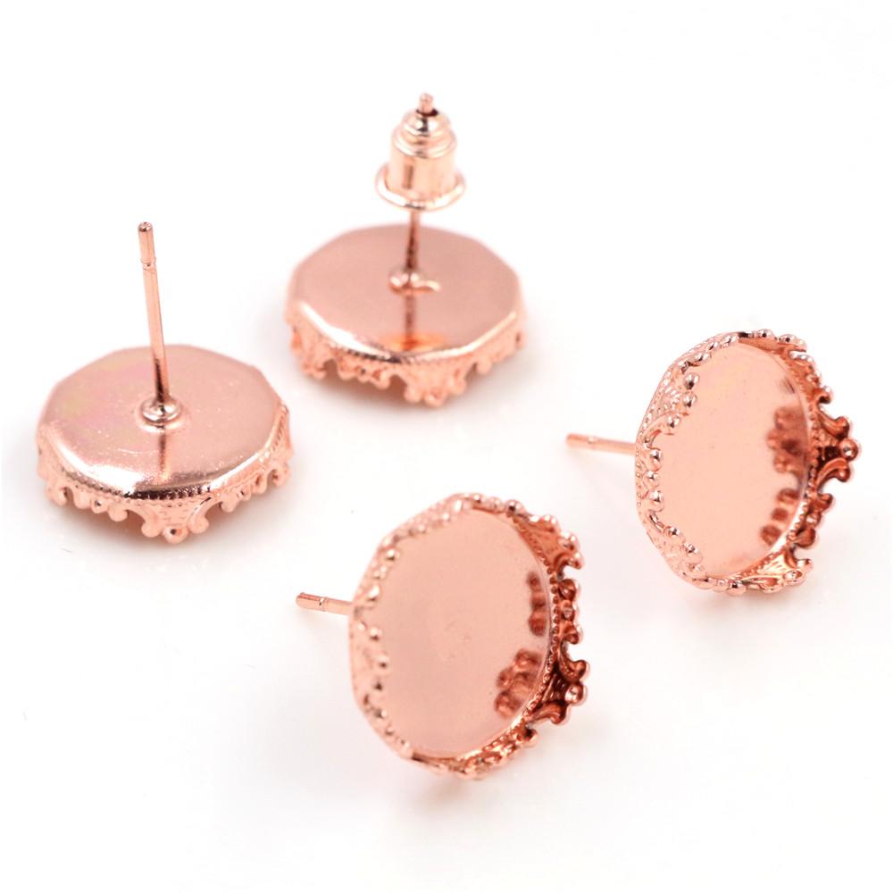 10pcs 8-16mm Inner Size Earring Studs Cabochons Blank Base Setting Bezel Tray with Hole Loops DIY Jewelry Making Accessories 