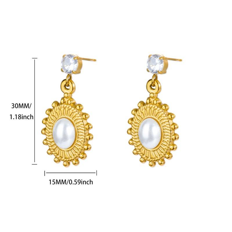 

New elegant court style retro earrings pearl oval earrings titanium steel k gold non-fading