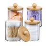 Qtip Holder Dispenser with Bamboo Lids,Clear Plastic Containers for Vanity Makeup Organizer Storage,Cotton Swab,Ball,Pads,Floss