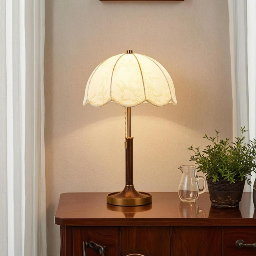 Table Lamp with Pull Chain Decorative Textile Shade Retro