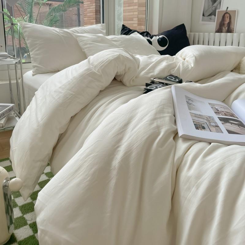 Solid Plain Twin Full Queen Soft Washed Microfiber Duvet Cover Set 4Pcs with Zipper Closure 1Duvet Cover 1Bed Sheet 2Pillowcases