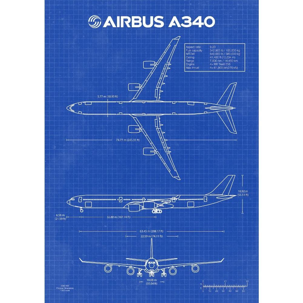 Air Force Flugzeug Airbus A-340 B-747 Patentdrucke Flugzeugposter Kampfflugzeug Blaupause Leinwandgemälde Wandkunst Bilder Heimdekor