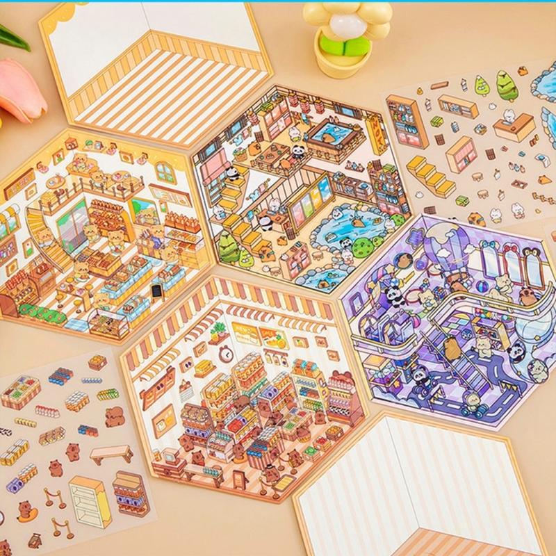 Miniature Scene Sticker Miniature Simulated Cabin Scene Sticker for Scrapbooking Journal Notebook Photo Album Phone Case