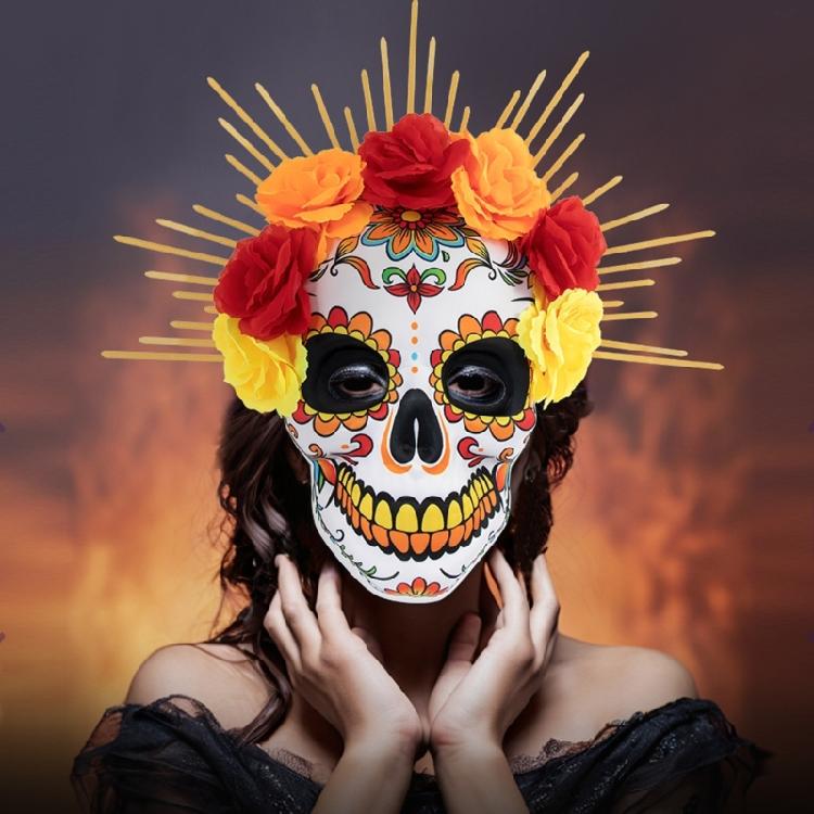 Masquerade Mask Day of The Dead Mask Rose Suger Skeleton Mask for Halloween Cosplay Costumes Party Mask for Women Men