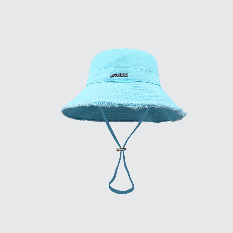Japanese Retro Women's Denim Fisherman Bucket Hat, Distressed Sunshade for Larger Head, Face Slimming Sun Protection.