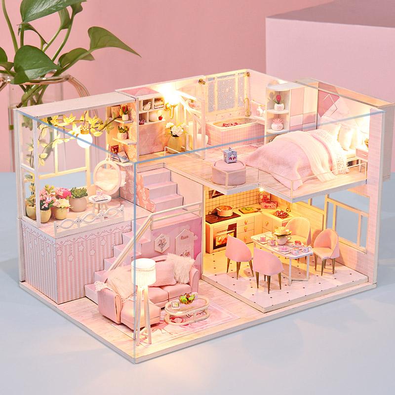 

Wooden Mini Doll House DIY Small Houses Kit Duplex Apartment 3D Puzzle Assembly Building Toy Decoration With Furniture Dollhouse