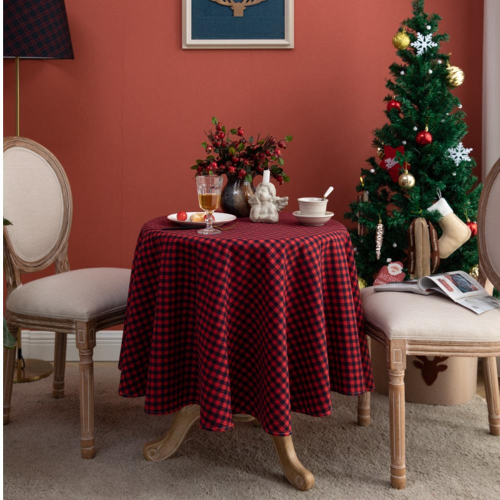 American Retro Christmas Plaid Tablecloth Round Rectangular Dining Tea Table Cover Holiday Decor