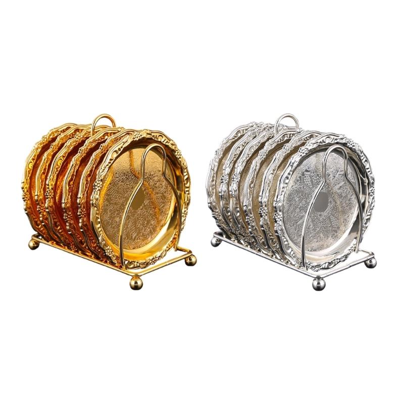 Pakket van 6 Elegante Legering Dessertschaaltjes Met Houder Standaard Voor Fruit Snacks En Koffiedrank Onderzetters Voor Afternoon Tea
