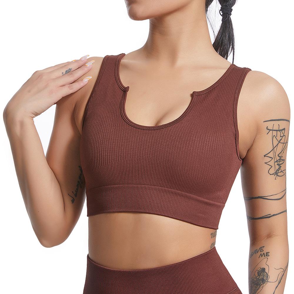 Hot-Selling Women's Seamless V-Neck Yoga Tank Top - Ribbed, High Elastic & Shockproof Sports Bra