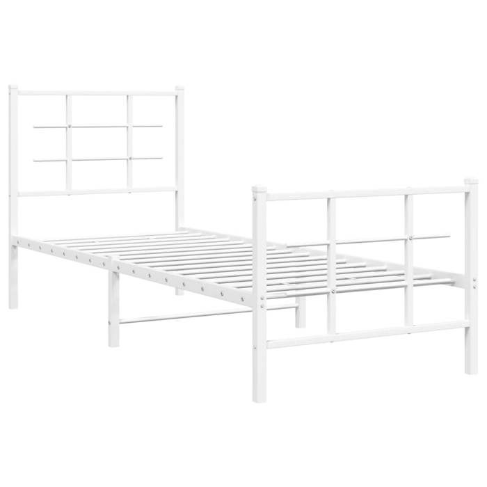 VidaXL Cadre de Lit Métal avec Tête de Lit Pied de Lit, Lit Simple avec Sommier à Lattes, Lit Adulte avec Pied Chambre, 355618