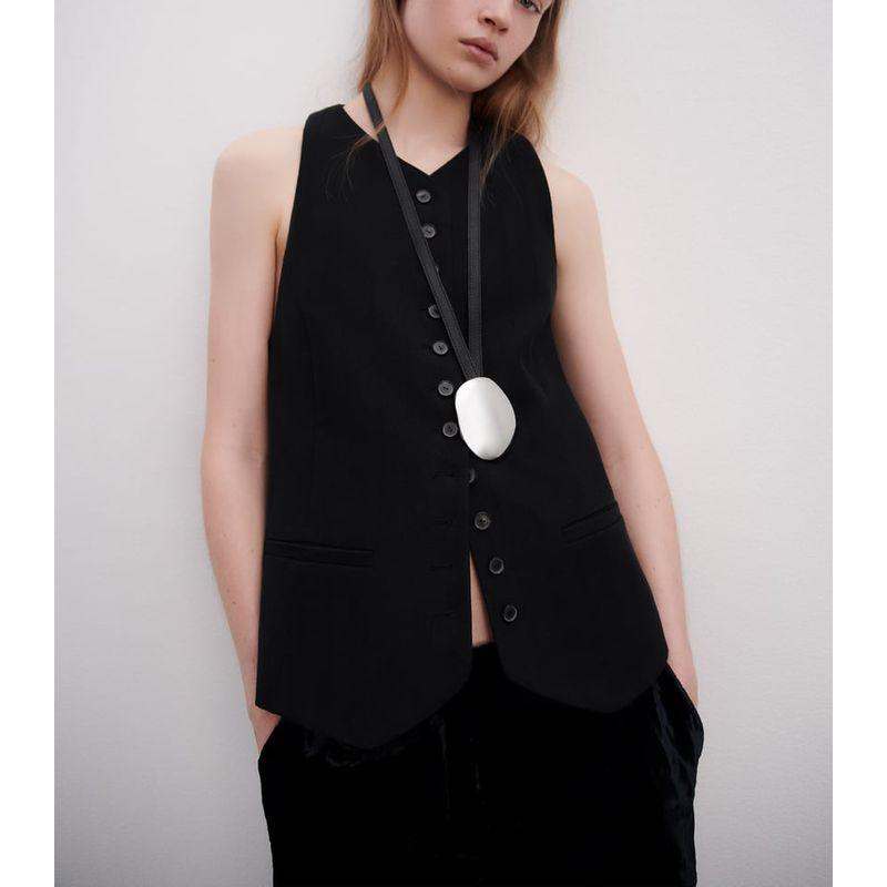 Za Autumn New Black Sleeveless Suit Vest Outer Wear Strap Decoration V Neck Decorated Row Button Long Vest 8535731