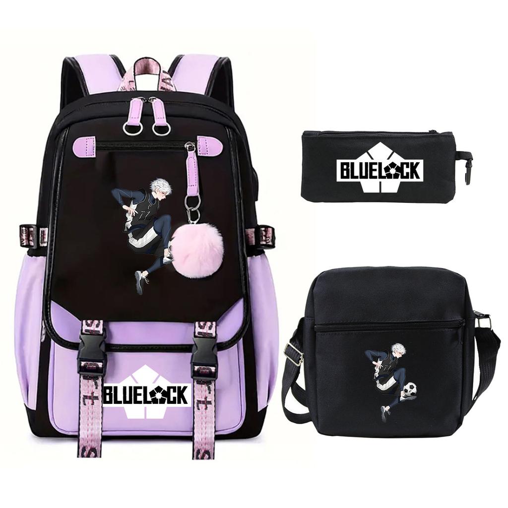Trend Campus Primary And Secondary School Students Schoolbag Blue Prison Periphery Animation Backpack Pencil Bag
