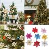 Elegant 10pcs Christmas Large Poinsettia Glitter Flower Arrangement For Trees