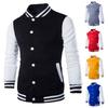 Men Fall Winter Jacket Stand Collar Color Matching Single-breasted Long Sleeve Striped Cardigan Pocket Slim Fit Mid Length Baseball Coat