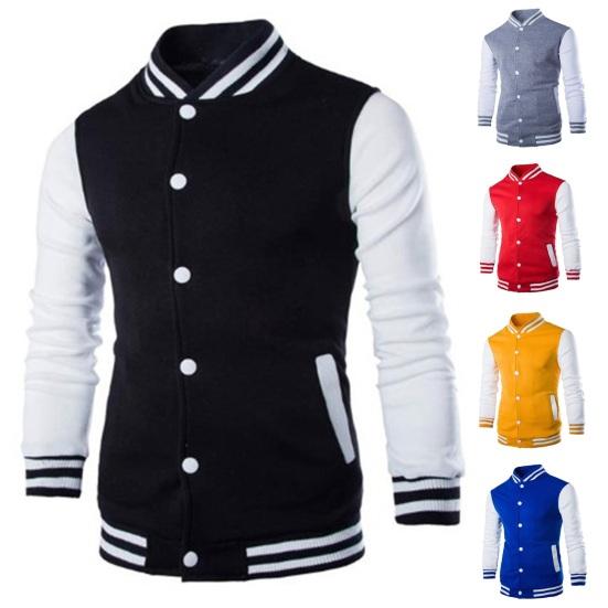 Chaqueta de otoño-invierno para hombre, cuello alto, color a juego, un solo pecho, manga larga, cárdigan a rayas, bolsillo, corte ajustado, abrigo de béisbol de longitud media
