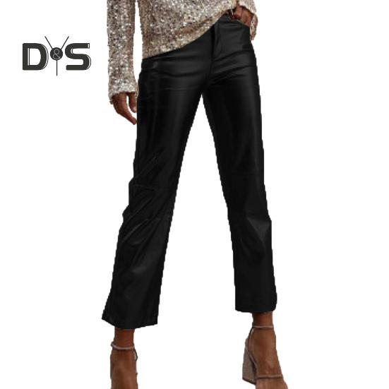 

Жіночі штани Slim Fit Глянцева гладка поверхня Штучна шкіра Кишені середньої талії Блискавка Кнопка Застібка М’які дихаючі Клубні вечірні жіночі дев’яті штани S чорний