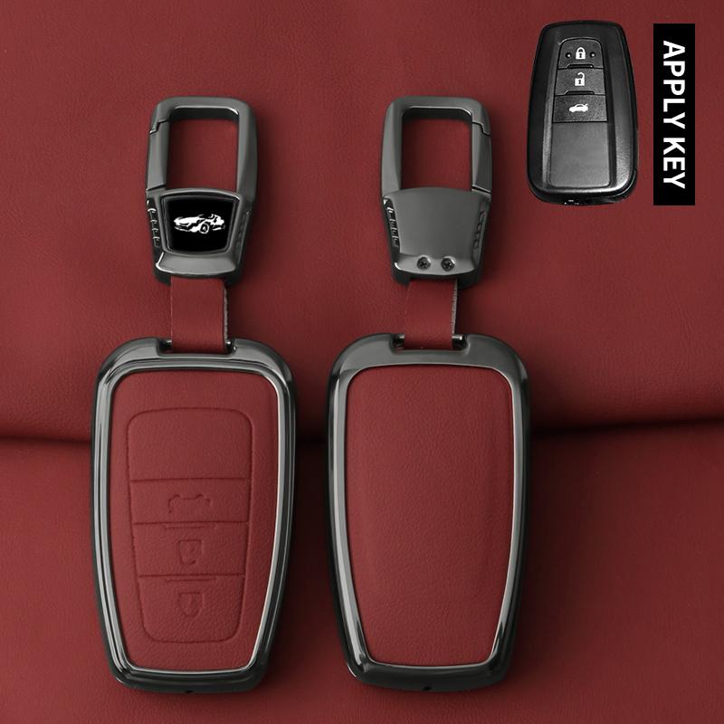 Metal Leather Car Key Case Cover For Toyota Prius Camry Corolla CHR C-HR RAV4 Land Cruiser Prado Protected Shell Keychain Fob