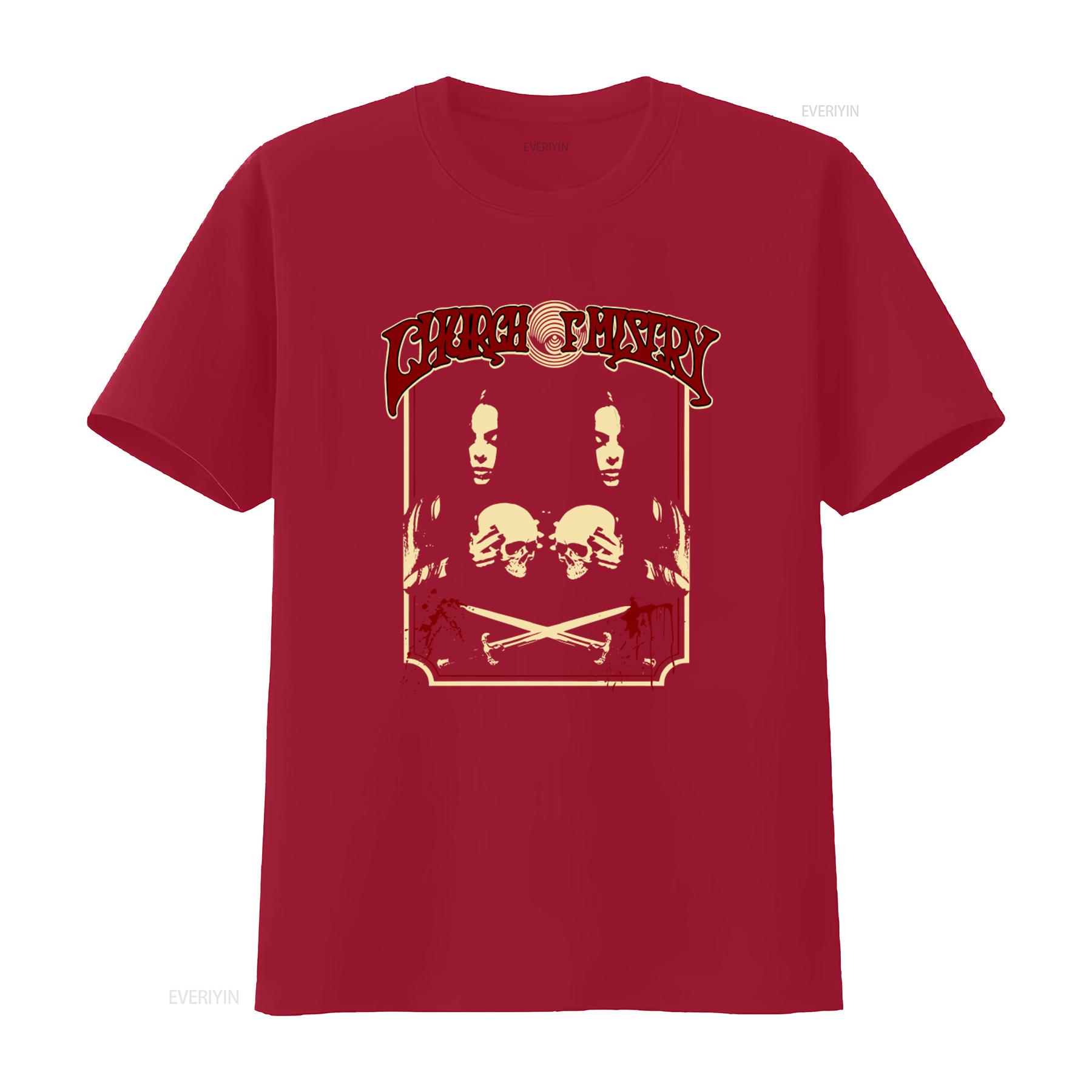 

2026CHURCH OF MISERY Dual Skull Girl T Shirt for Rock Band Gothic Punk Style Vintage Washed Unisex Breathable Designer Clothes 2XL