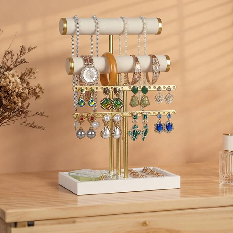 Versatile T Bar Jewelry Stand Organizers for Shop or Home Use Sturdy Metal Base with Removable Wooden Display Rods