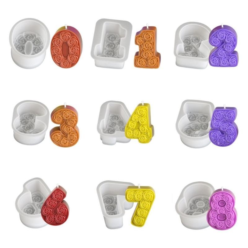0-8 Rose Numbe Candle Mould Silicone Molds Scented Candle Molds Fondant Cake Moulds Castings Molds Plasters Molds