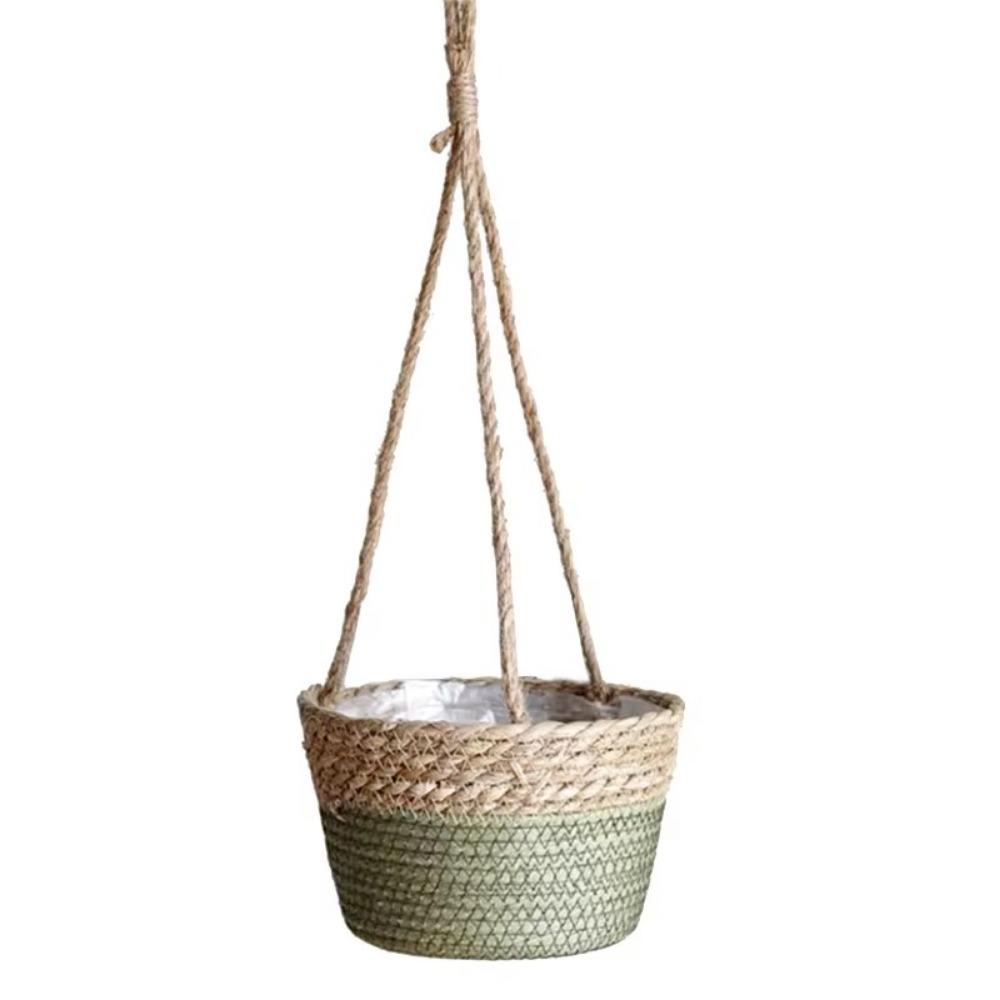Durable Handwoven Straw Hanging Basket Decorative Waterproof Woven Flower Basket Handmade Plant Storage Basket Garden