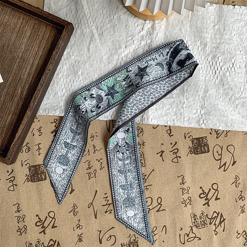 

Шелковый шарф длинная полоса серия карт Таро высокого класса двухслойная двусторонняя печать твиловая окантовка сумка стример тонкий узкий шарф