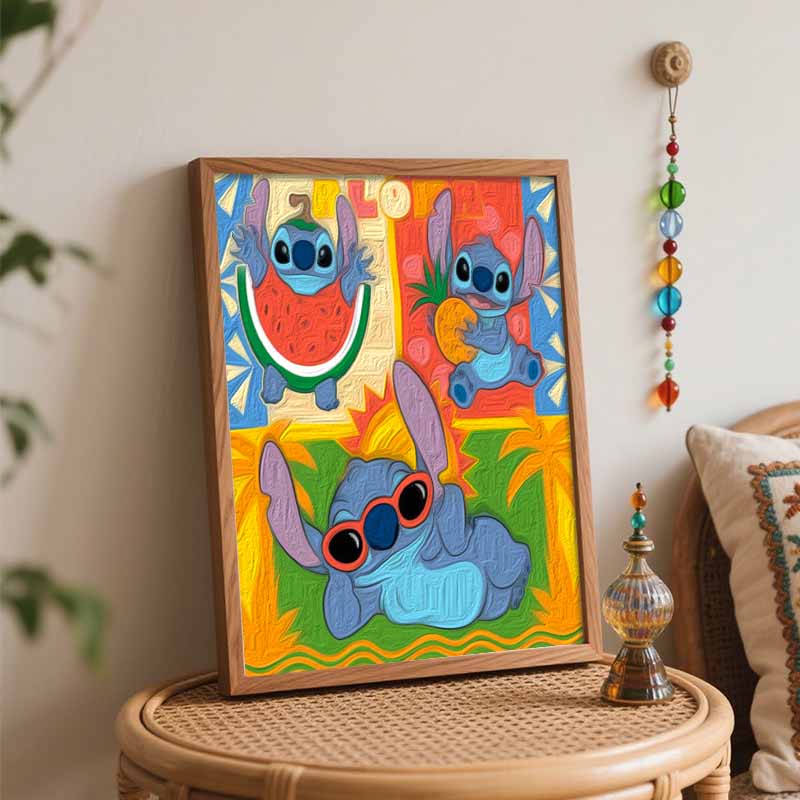 Disney Oil Painting Art Painting Set Stitch Summer Fun Home Wall Decor Handmade Gift