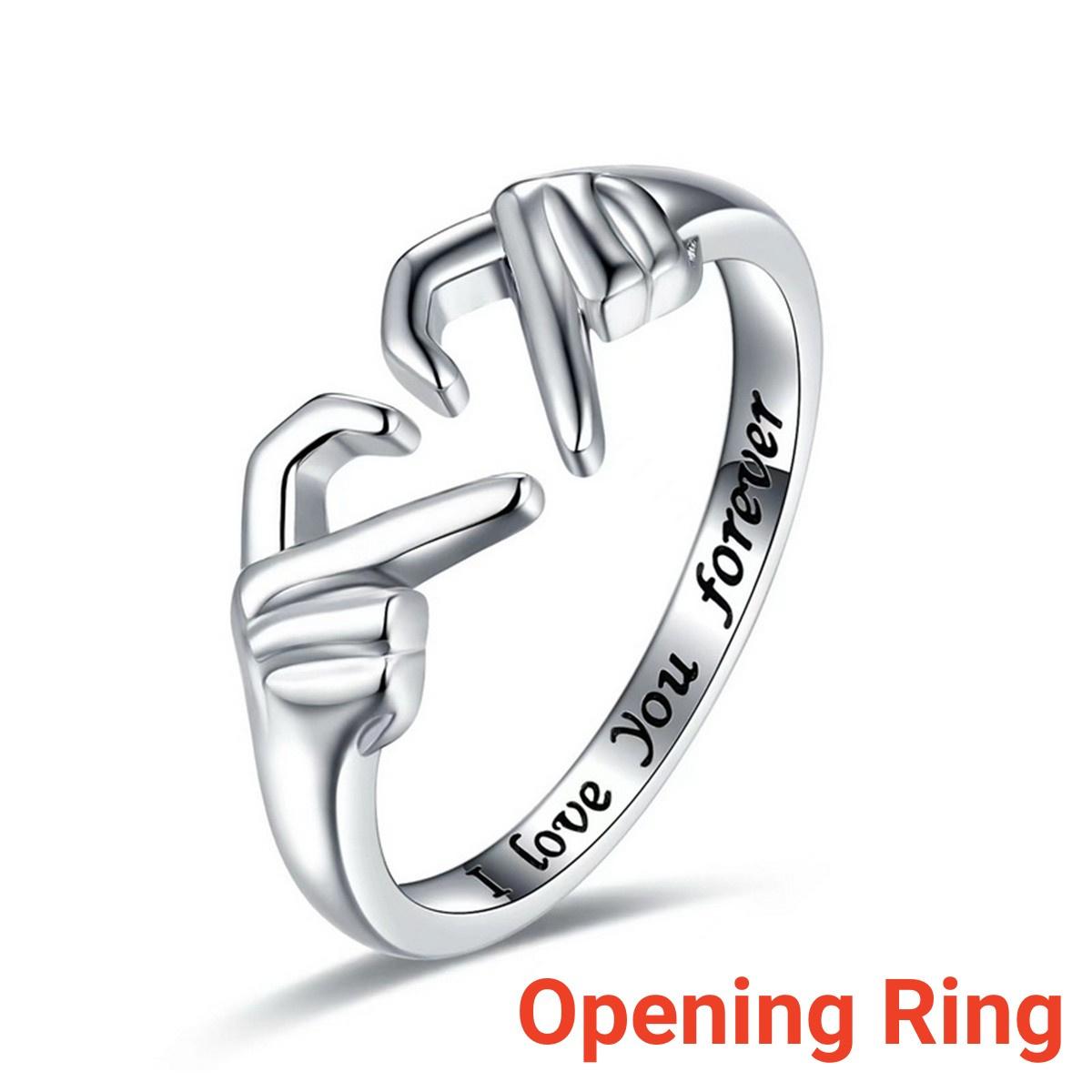Romantic Love Heart Hand Hug Rings For Women I Love You Forever Punk Gesture Wedding Band Finger Ring Anniversary Couple Jewelry